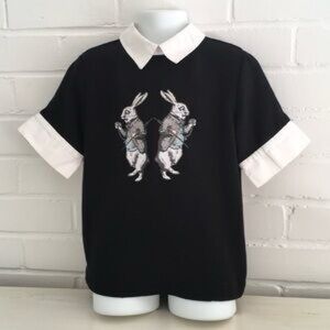 Victoria Beckham Black Tee with White Rabbit Design